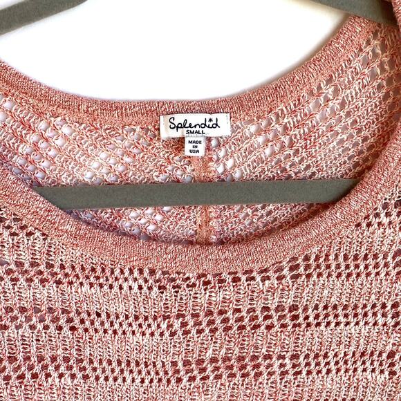 Splendid Open Knit Sweater Short Sleeve Beach Cover Up Boho Small Pink - Picture 3 of 8